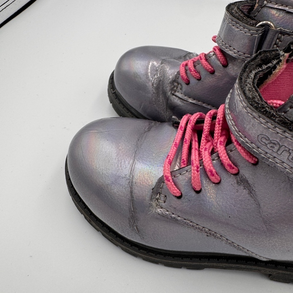 Carter's Girls Size 10 Shiny Silver Kids Combat Boots with Pink Laces - Picture 8 of 11